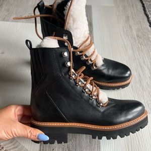 Marc Fisher Black and Brown Combat Boots